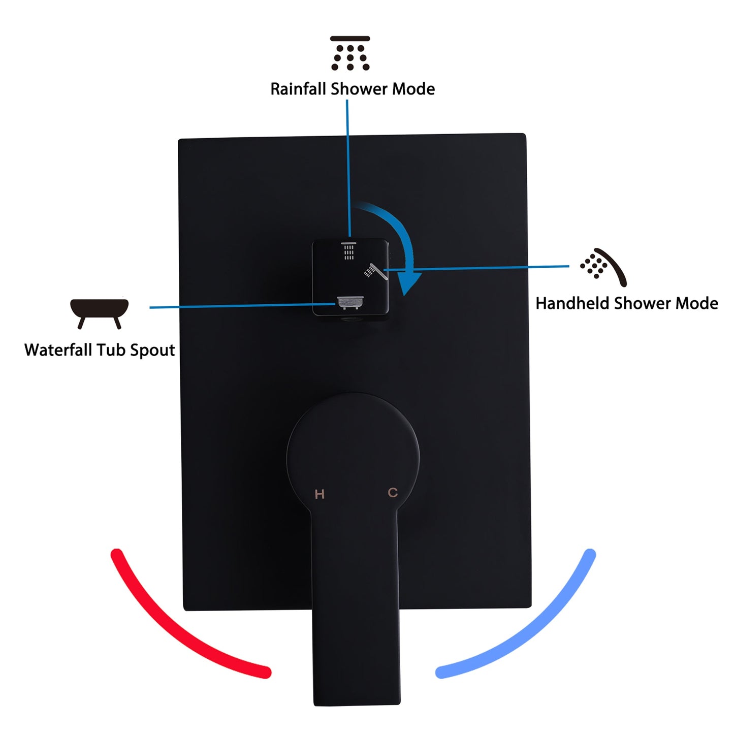 Matte Black All Metal Tub Shower Faucet Set with 12in Rain Shower Head, Wall
