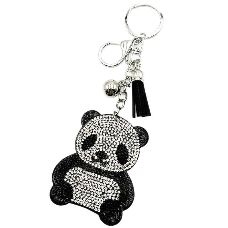 Diamond-Encrusted Panda Keychain With Tassel Metal Pendant