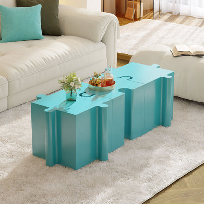 Puzzle Art Side Table Modular Convex Edge MGO Table Indoor and Outdoor Light Blue