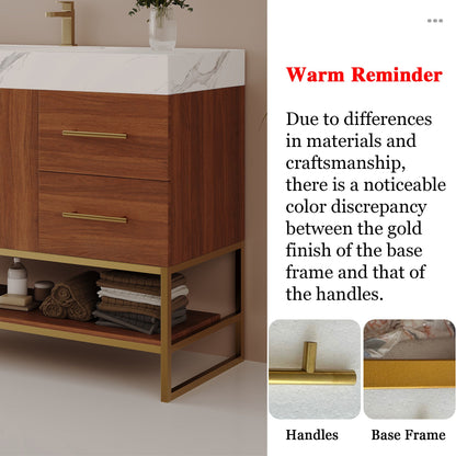 36' Modern Free-Standing Bathroom Vanity with Seamless Ceramic Sink & Sintere...