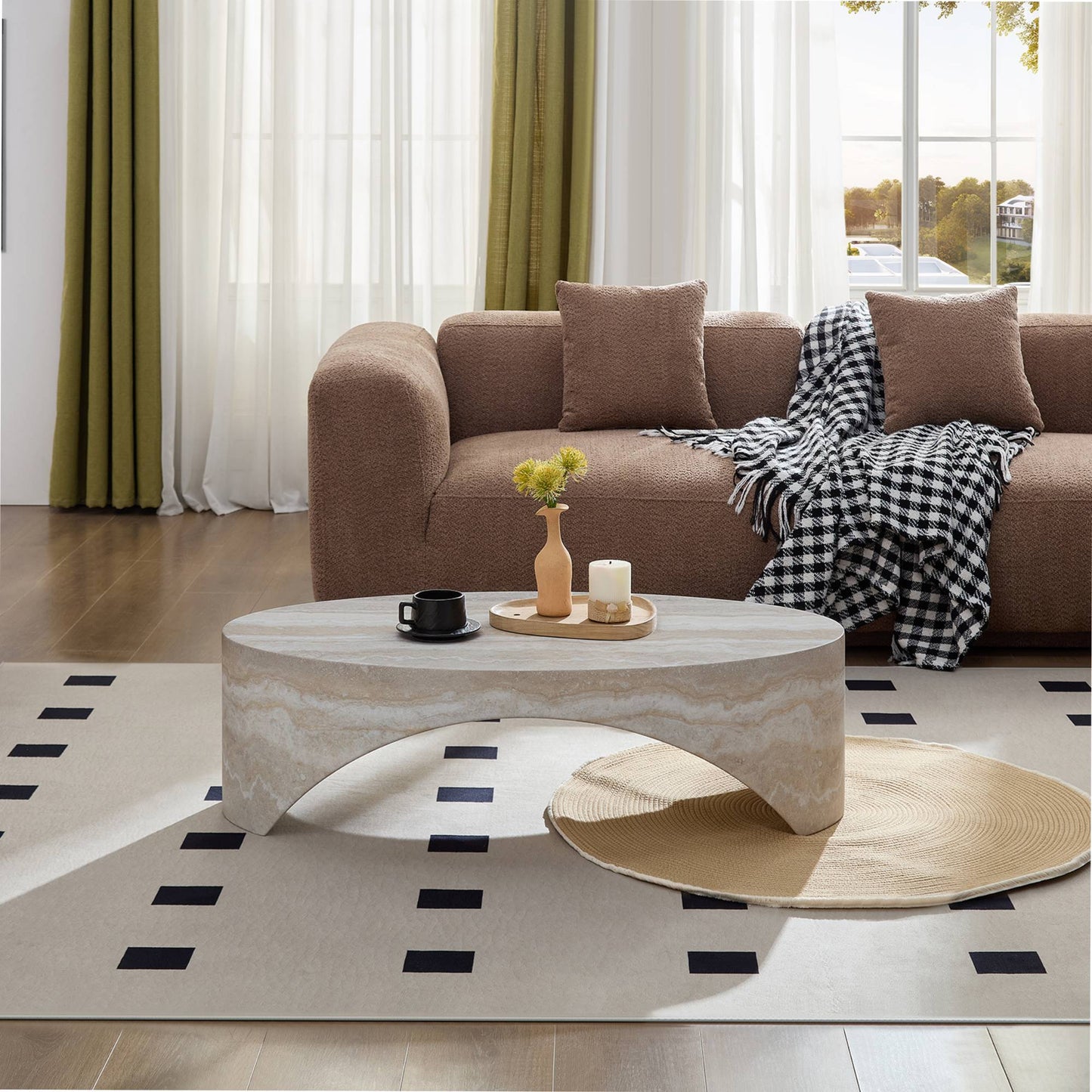 Oval Natural Marble Coffee Side Table for Living Room