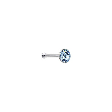 925 Silver 2mm Round Aqua Nose Bone Created with Crystals