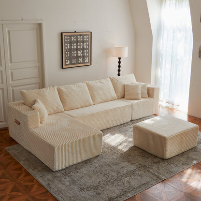 Sectional Sofa U-Shape Cloud Modular Beige 4 Seat 134 In No Assembly