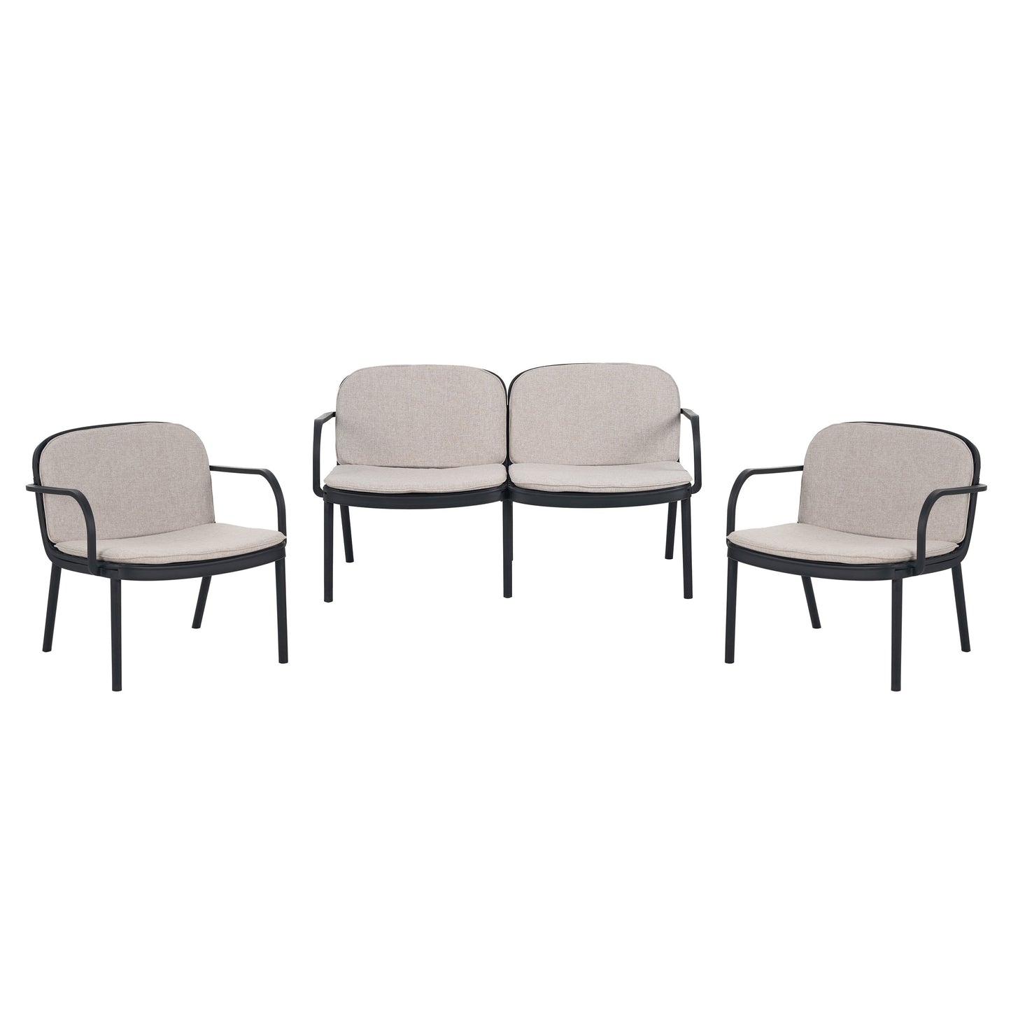 Outdoor Chat Set Polypropylene Black Beige Cushion 3 Piece Loveseat
