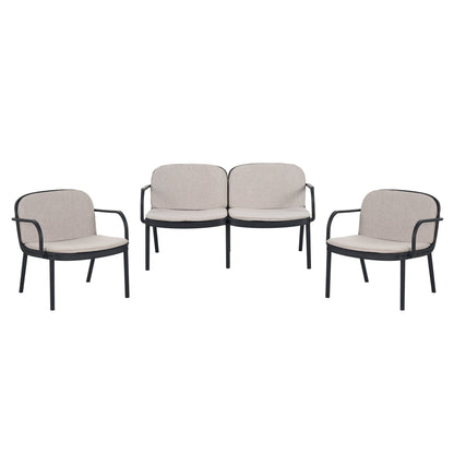 Outdoor Chat Set Polypropylene Black Beige Cushion 3 Piece Loveseat