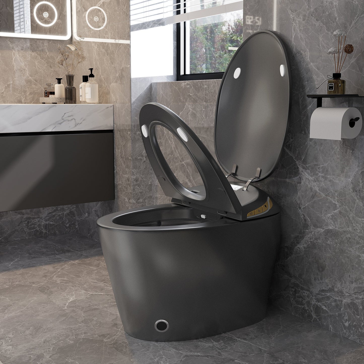 Unique Smart Toile with Built-in Bidet, Auto Open/Close Seat, Foot Sensor, LE...