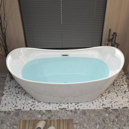 Modern Acrylic Freestanding Tub, Gloss White, Chrome Overflow and Pop-Up Drain