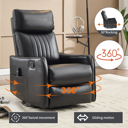 Recliner Chair Swivel Rocker Faux Leather Black Heat Massage