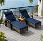 Chaise Lounge PE Rattan Dark Blue 5-Position Wheels Set of 2 76in