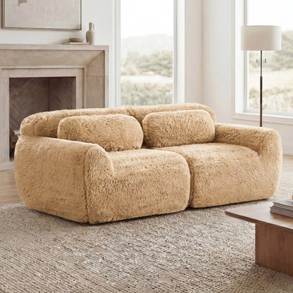 LoveSeat Modular Plush Light Khaki 2 Seat Non-Slip