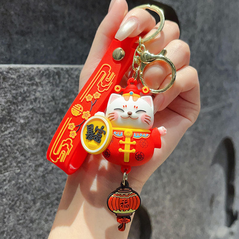 Maneki-neko Cartoon Keychain Soft Silicone Doll Pendant
