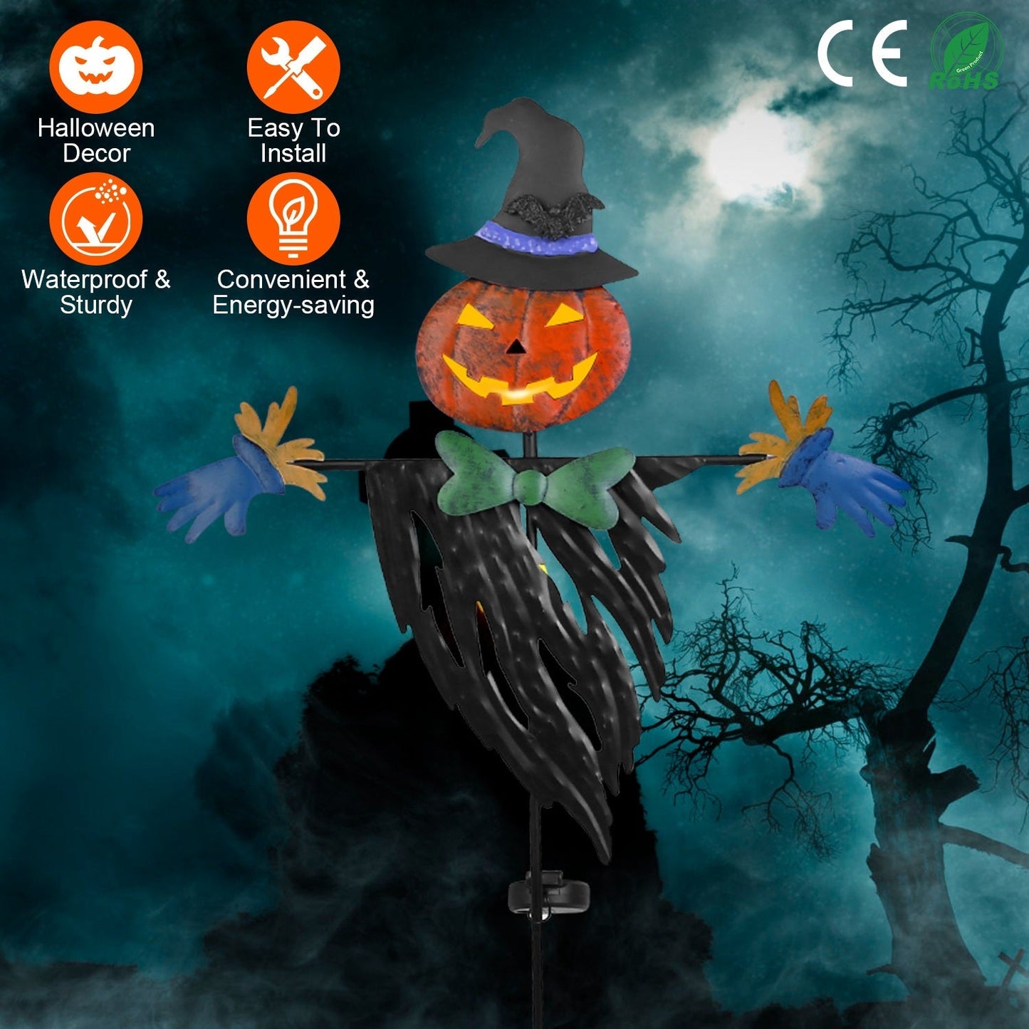 Solar Scarecrow Halloween Decoration Light Waterproof Garden Yard Stake Decor