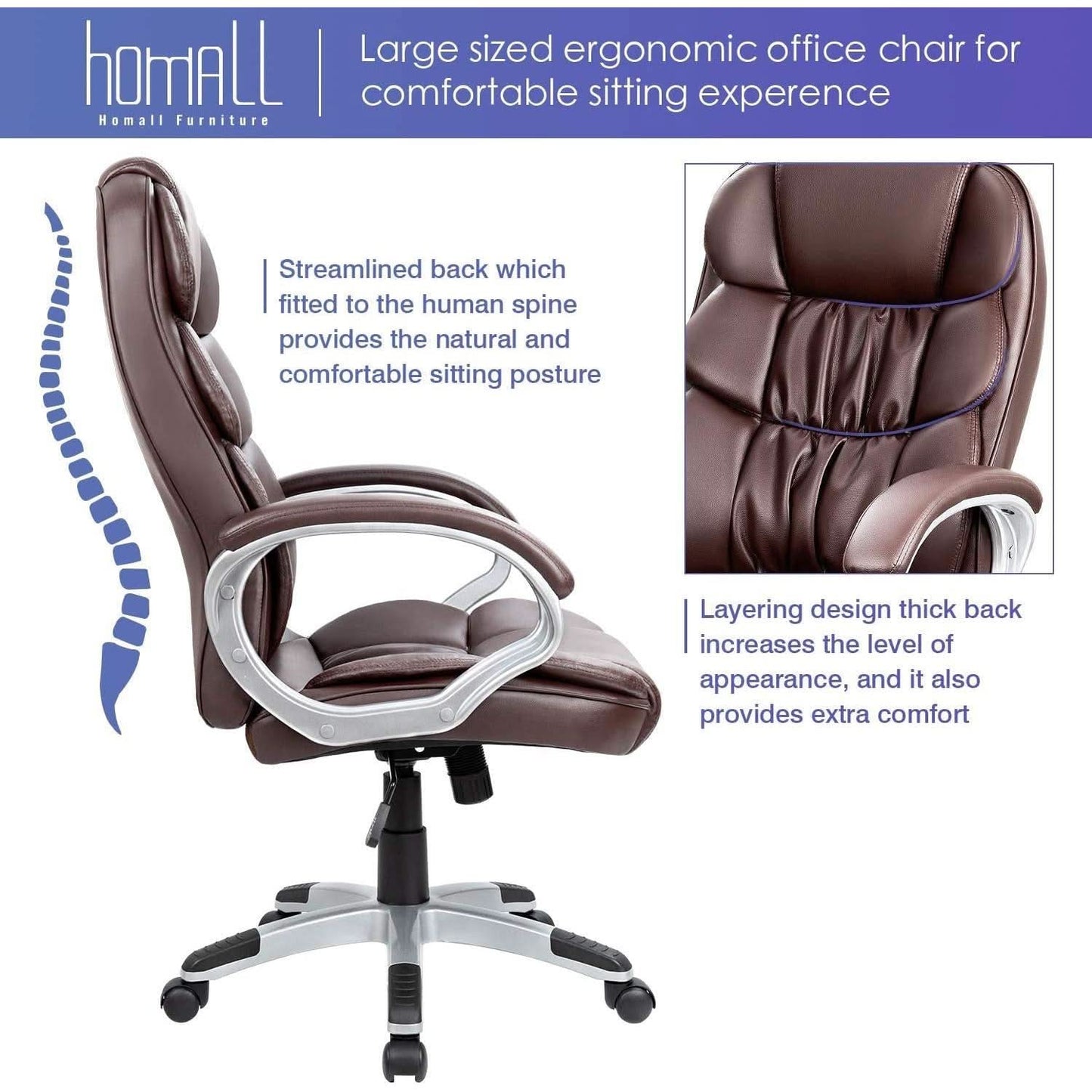Ergonomic High Back Office Chair With Padded Armrests
