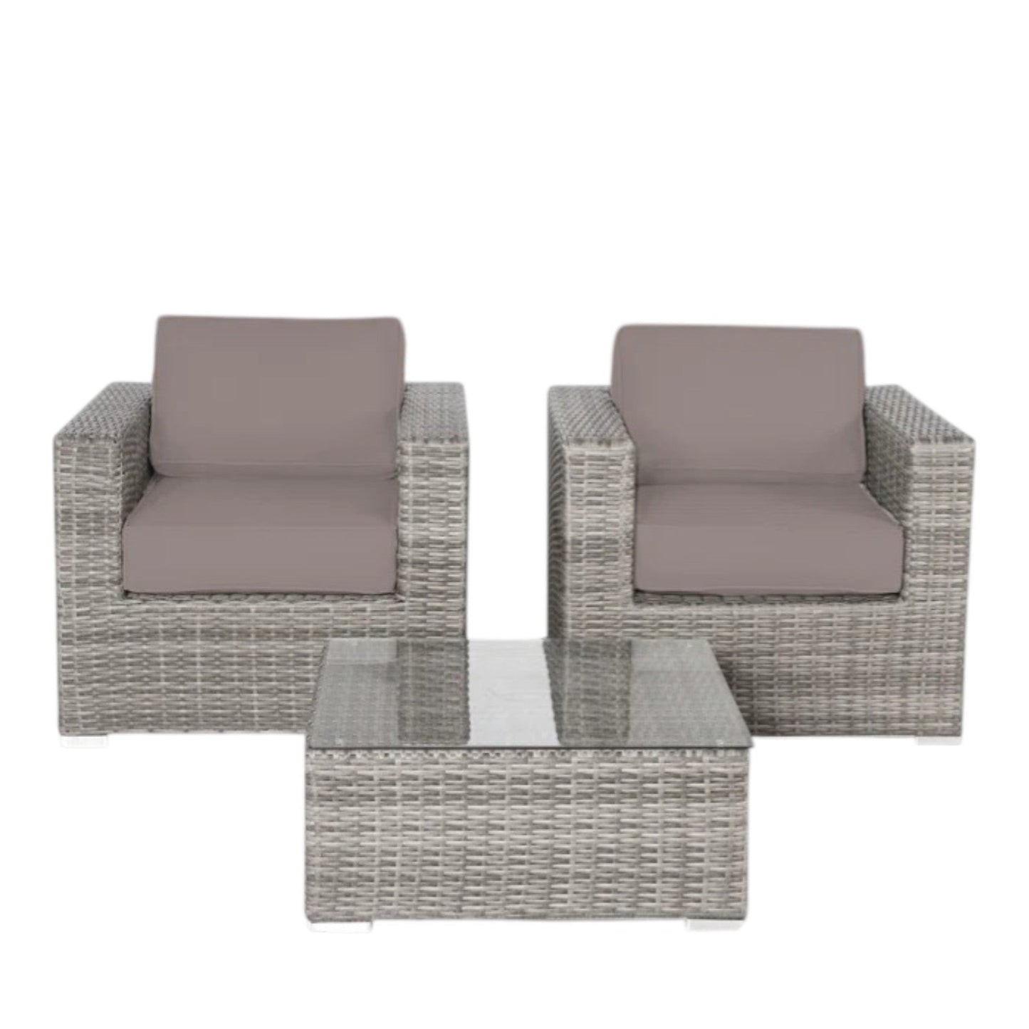 Outdoor Patio Set HDPE Wicker Gray 3 Piece 2 Person Fully Assembled