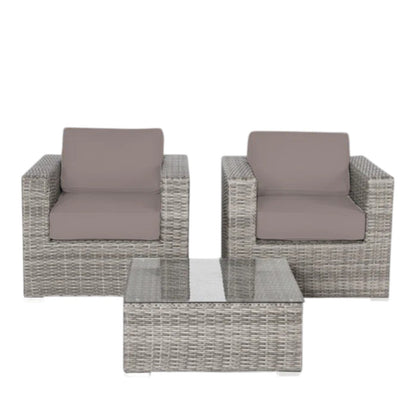 Outdoor Patio Set HDPE Wicker Gray 3 Piece 2 Person Fully Assembled