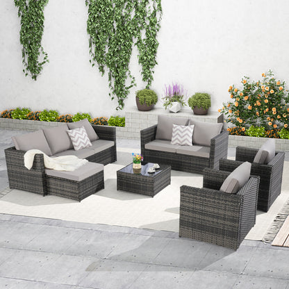 Outdoor Patio Set 6 Piece PE Rattan Seats 8