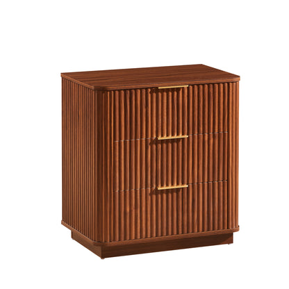 3-Drawer Nightstand Set of 2, 23.6 in Wide, Curved Wave Design, Walnut