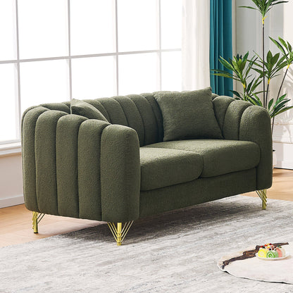 Loveseat Modern Chenille Green Gold Metal Legs 2 Seat 63 In 500 LB
