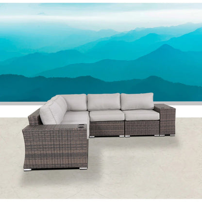 Outdoor Sectional Set HDPE Wicker Aluminum Gray 7 Piece Seats 4
