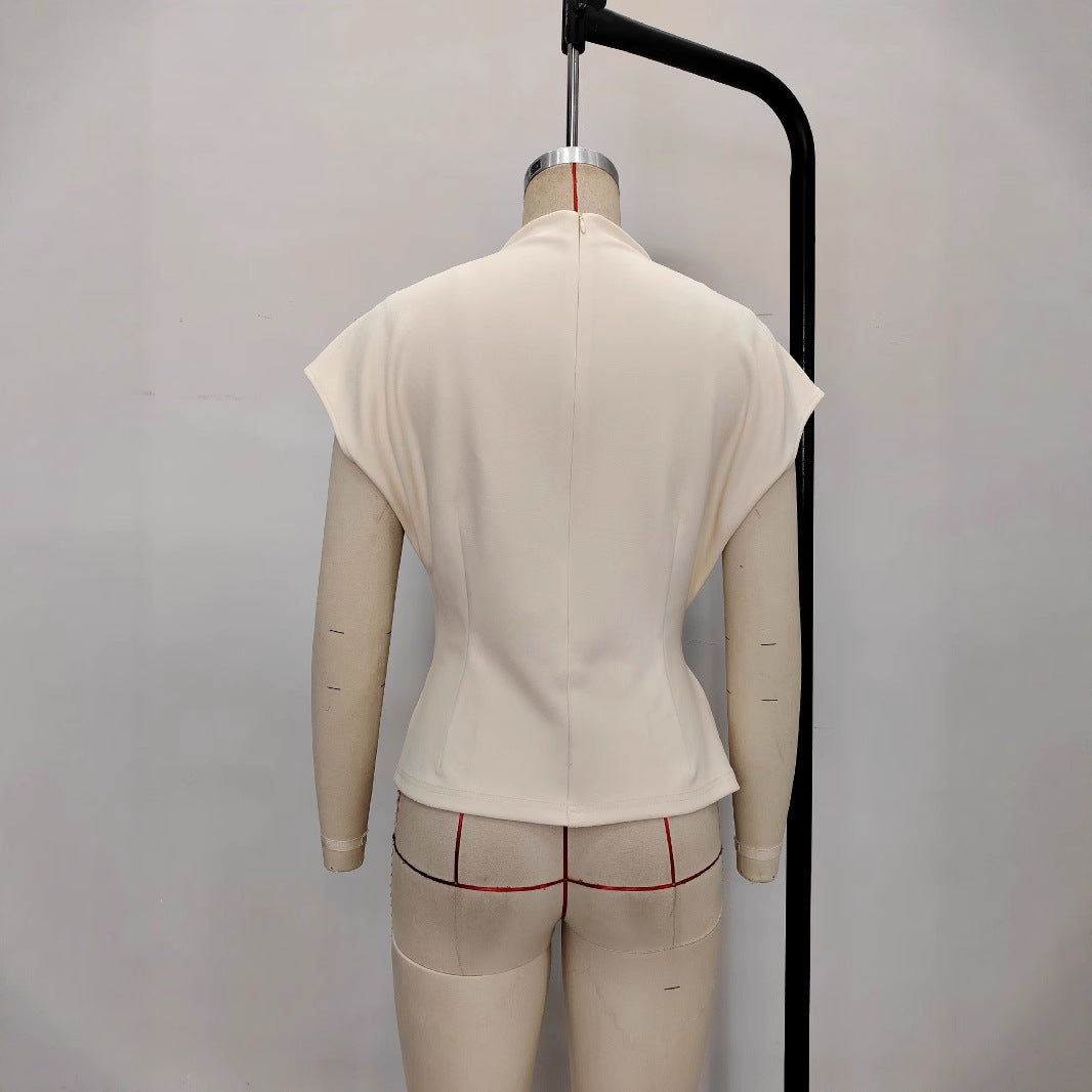 Minimalist European And American Half-high-neck Short-sleeve Top