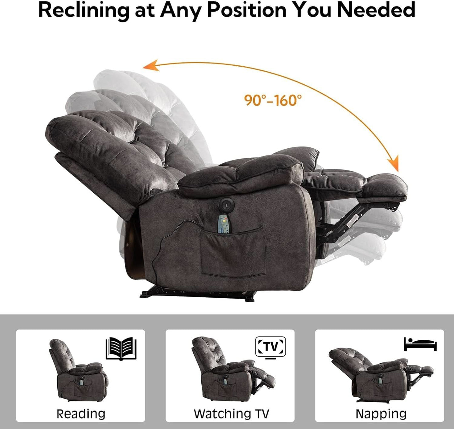 Oversized 41 Inch Power Recliner With Massage And Heat