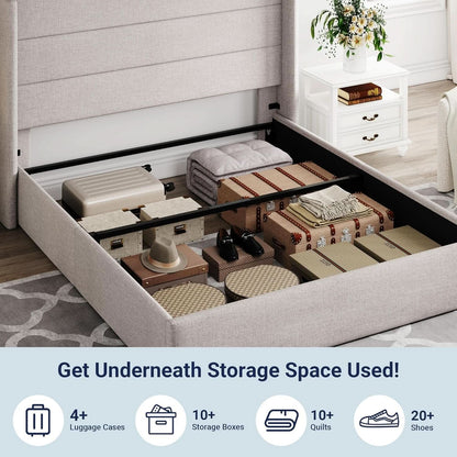Queen Size Lift Up Storage Bed With Hydraulic Headboard