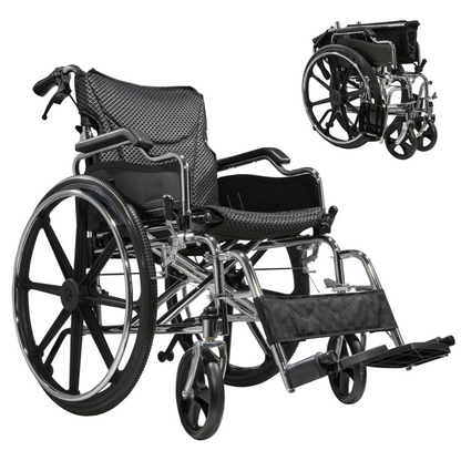 Wheelchair Manual Transport Folding Carbon Steel 20 In Seat Quick Release