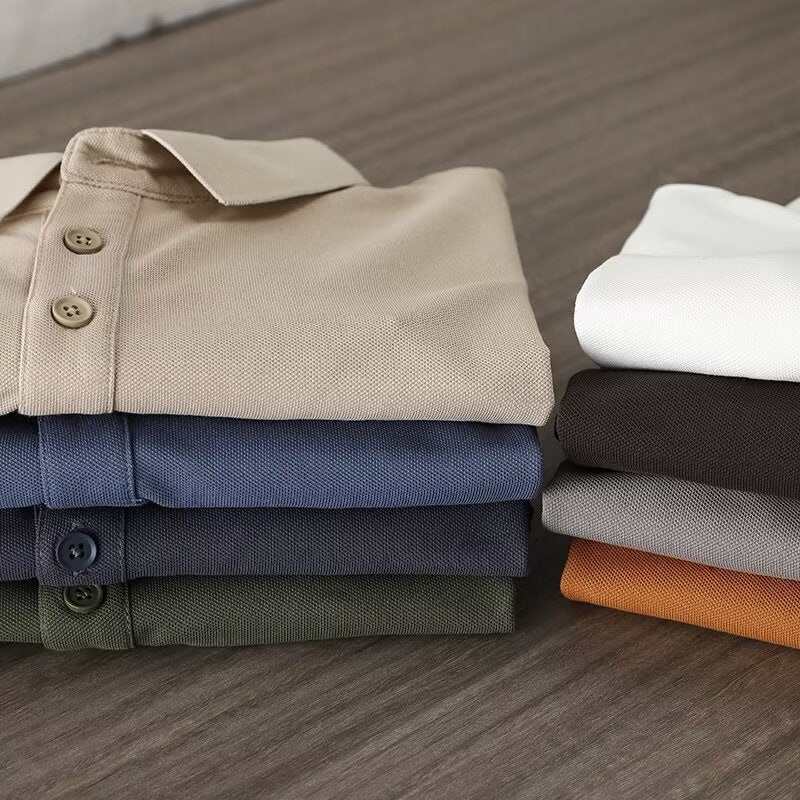 Solid-color Summer Mens Clothing Lapel Half-sleeve High-end Trendy Casual Plain Top
