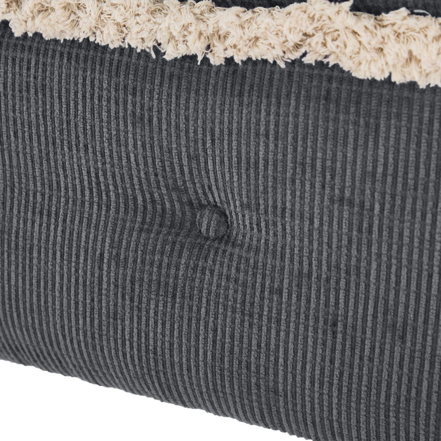 Storage Bench Tufted Gray Fabric Tassel Trim Flip Top 29.5x17.8x19 In