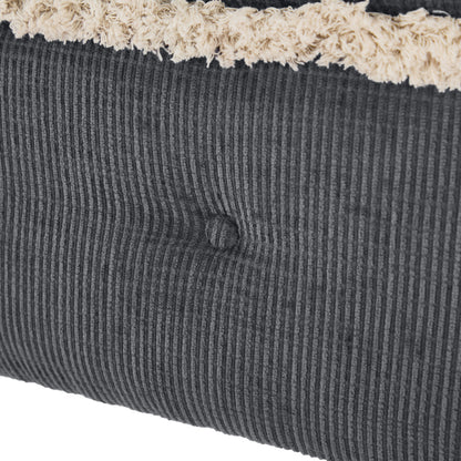 Storage Bench Tufted Gray Fabric Tassel Trim Flip Top 29.5x17.8x19 In