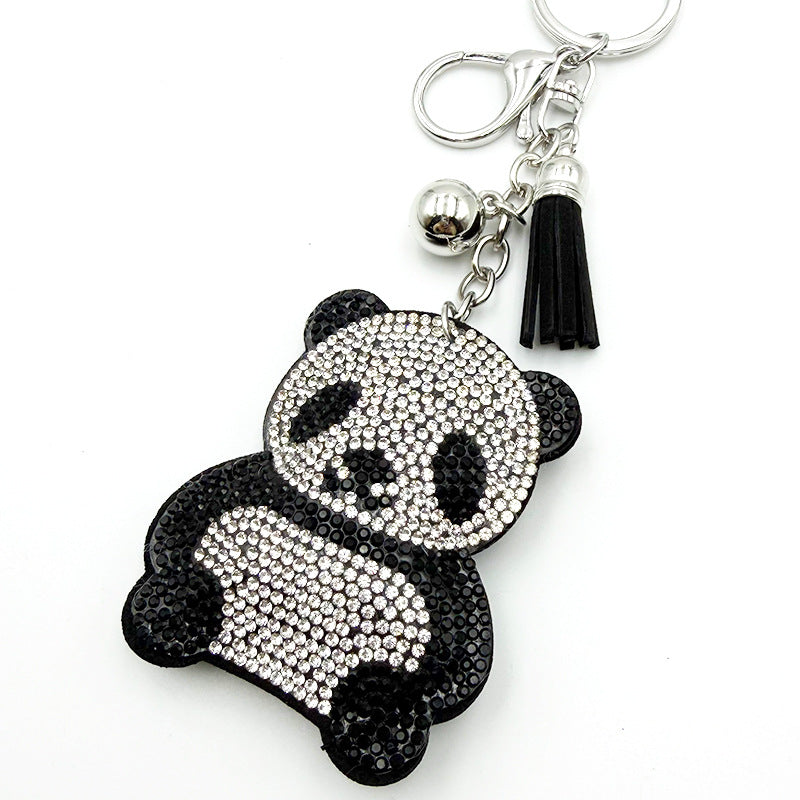 Diamond-Encrusted Panda Keychain With Tassel Metal Pendant