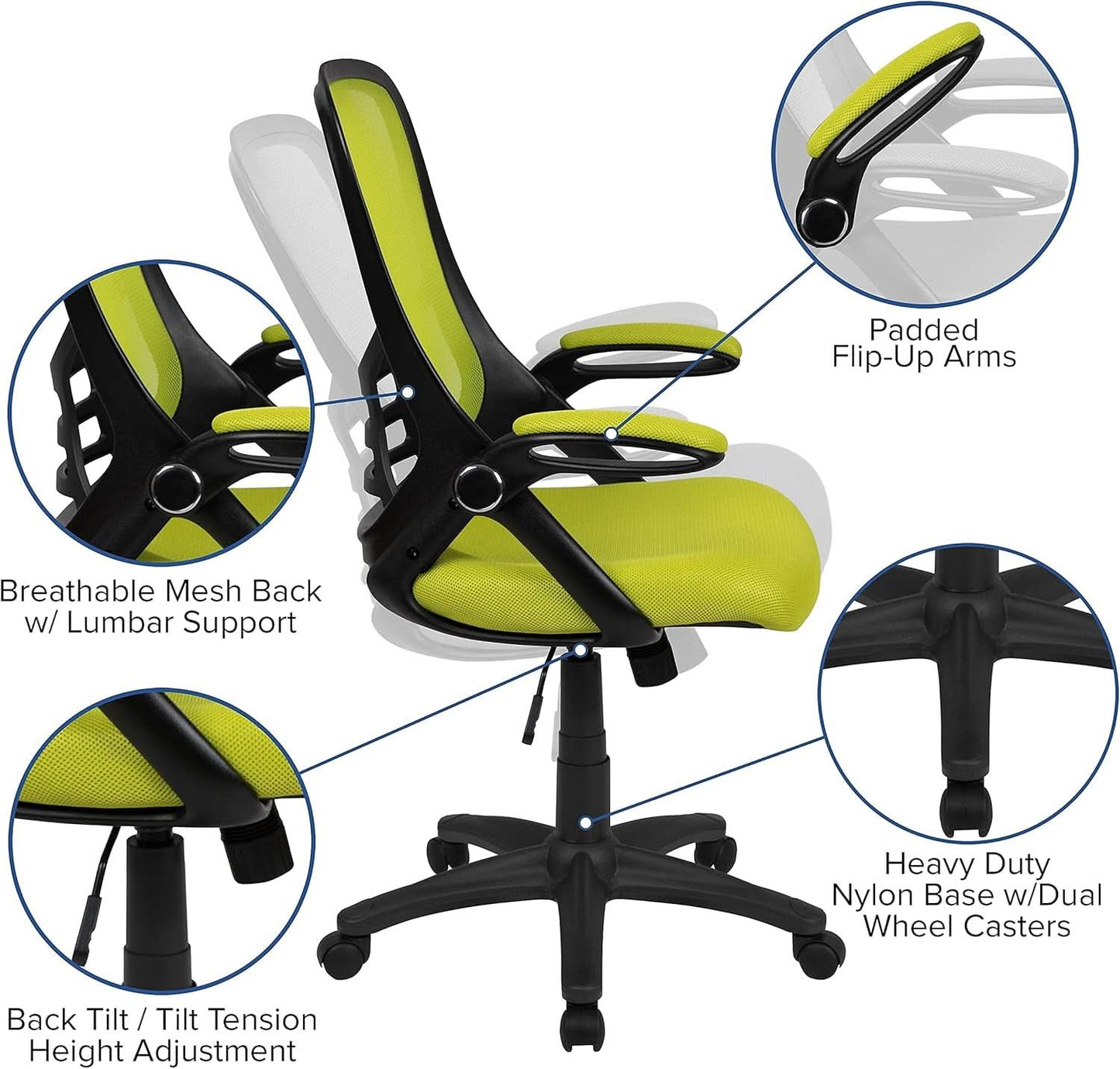 Ergonomic Mesh Back Office Chair Lumbar Support Black Green