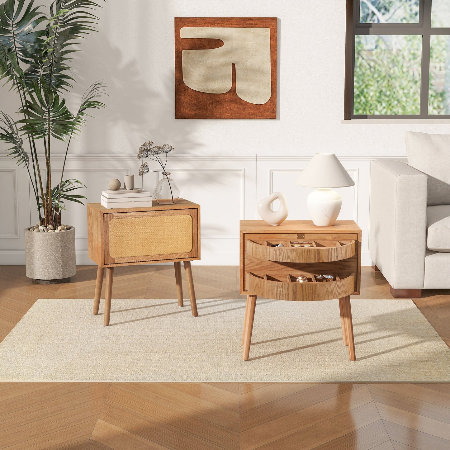 Rotating Hidden Compartment Nightstands, Mid Century Modern Concealment