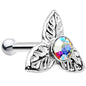925 Aurora 3 Petal Flower Nose Bone Created with Crystals