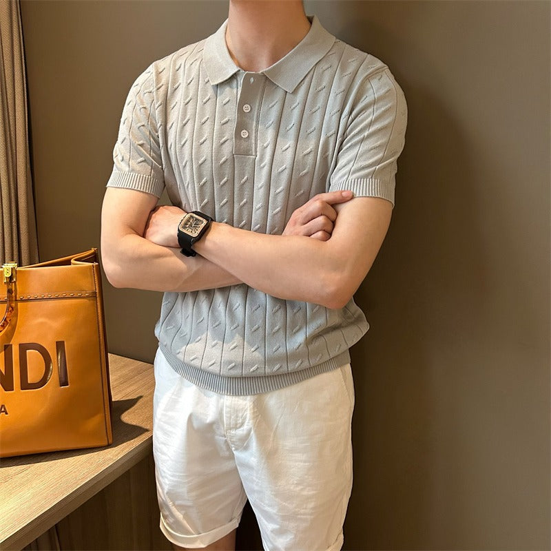 Mens Summer Striped Short-Sleeve Polo Shirt