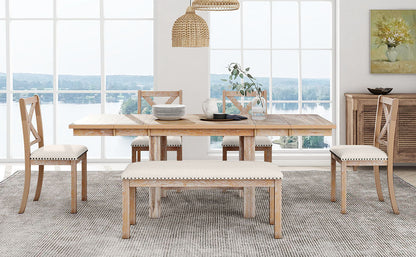 Farmhouse 82inch 6-Piece Extendable Dining Table with Footrest, 4 Upholstered