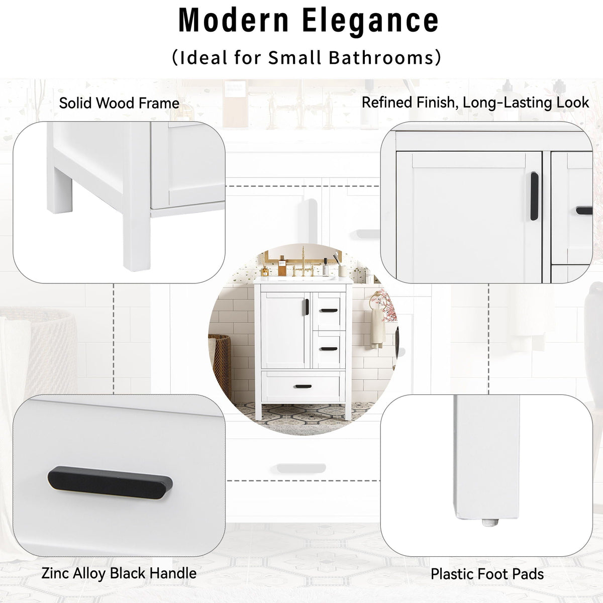 Bathroom Vanity With Sink, Soft-Close Doors, Double-Layer Shelf And 3 Drawers