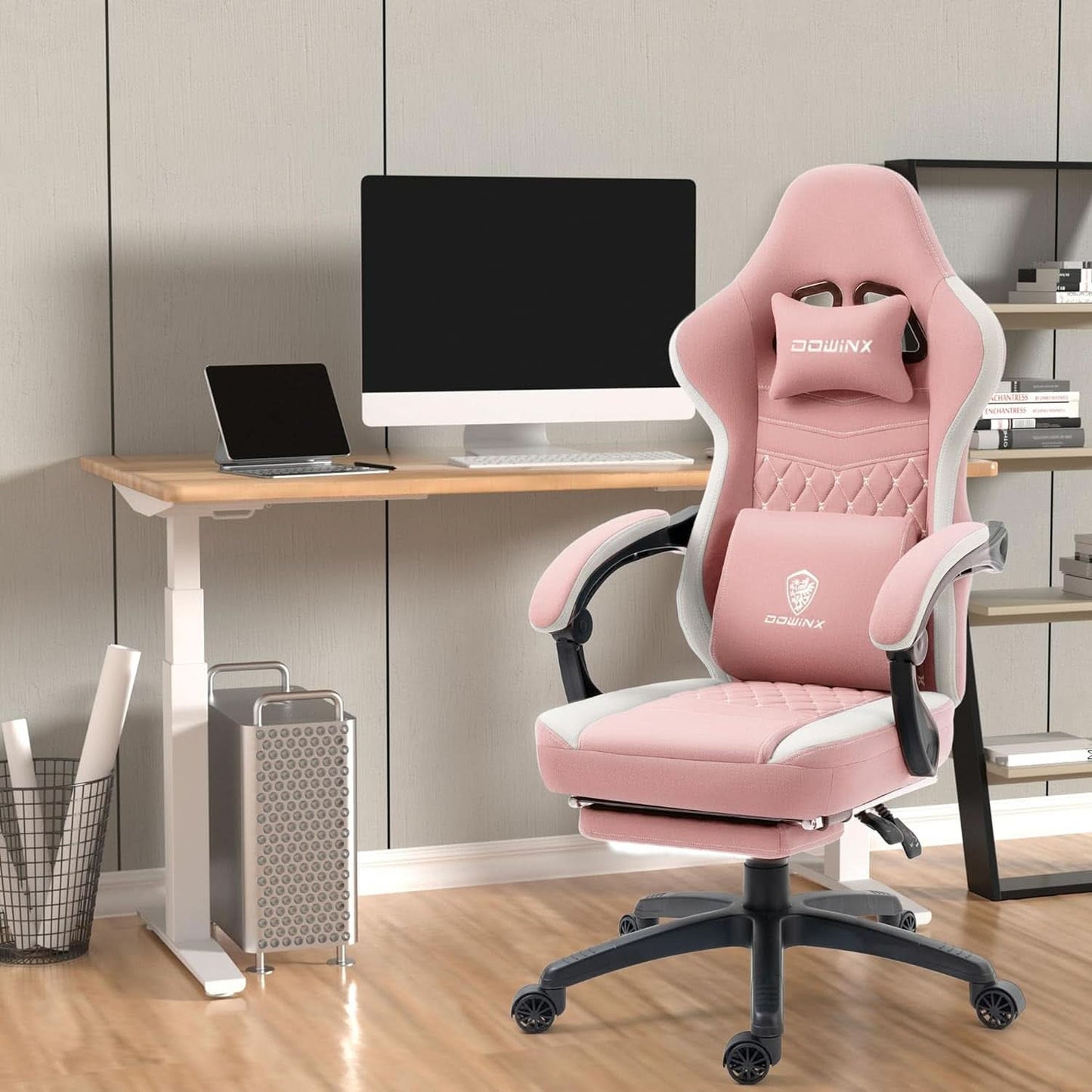 Pink Gaming Chair With Pocket Spring Cushion For Comfort