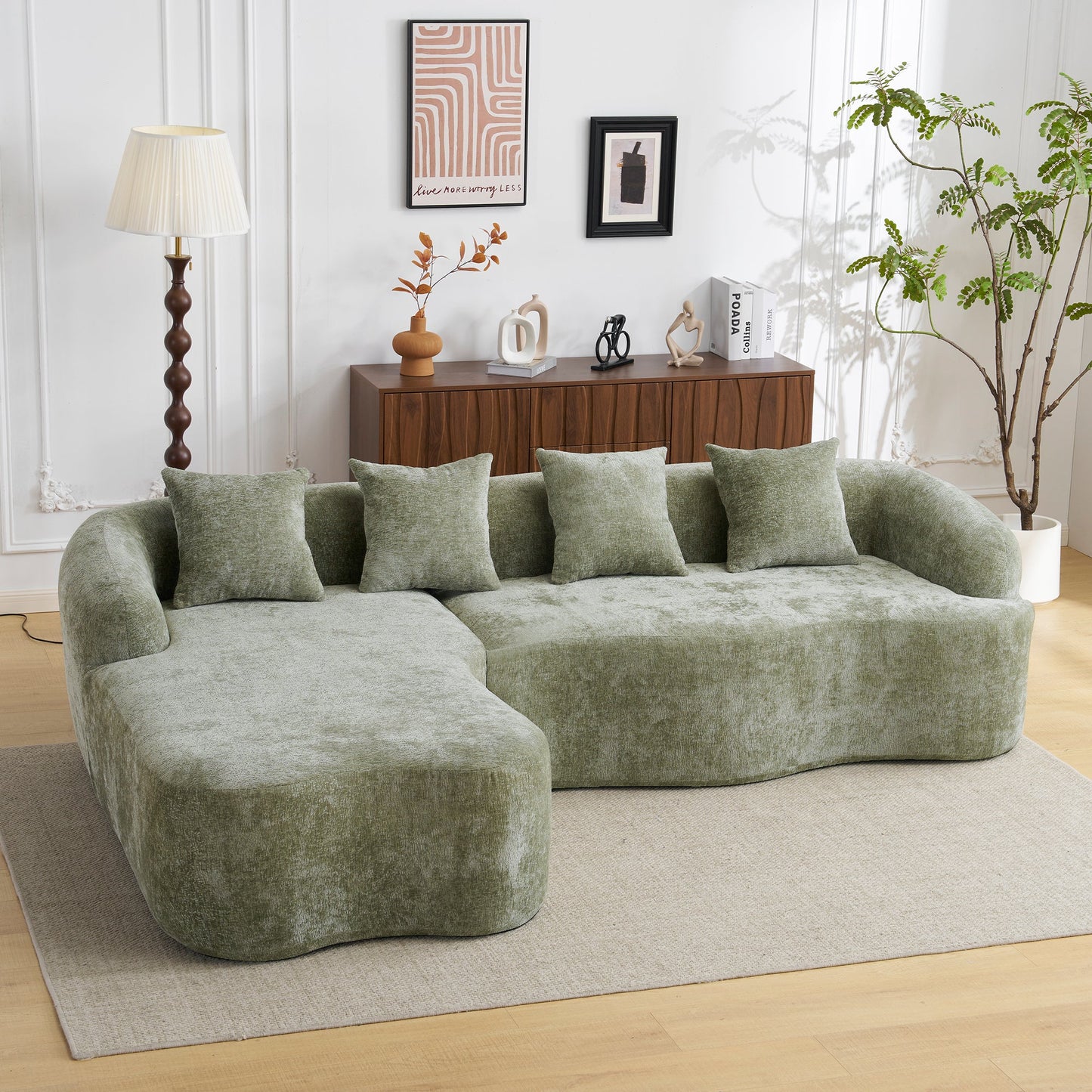 Sectional Sofa L-Shape Chenille Green 4 Seat 104