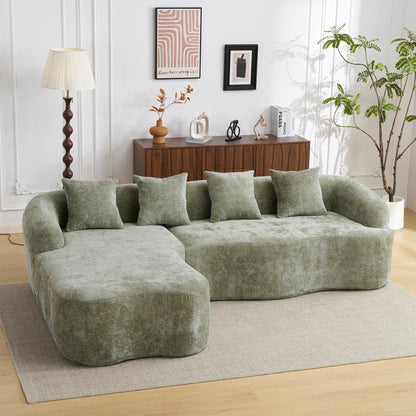 Sectional Sofa L-Shape Chenille Green 4 Seat 104