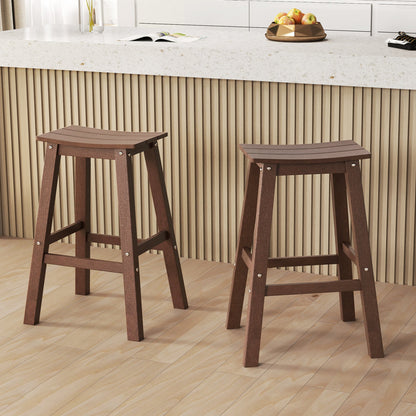 29 Inch HDPE Patio Bar Stool Set of 2 Armless Saddle Stools
