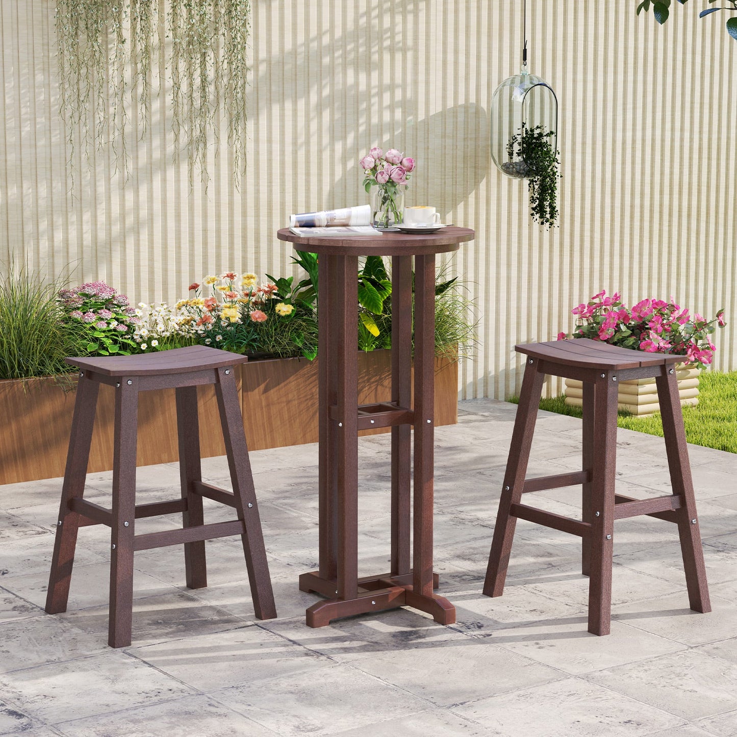 29 Inch HDPE Patio Bar Stool Set of 2 Armless Saddle Stools