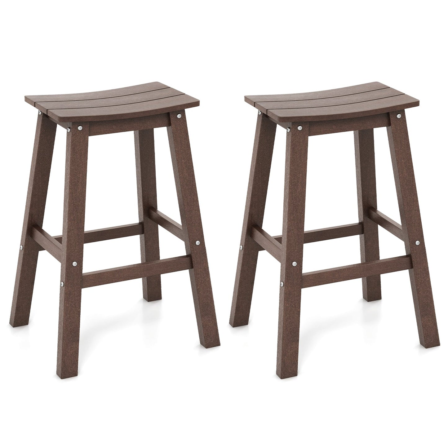 29 Inch HDPE Patio Bar Stool Set of 2 Armless Saddle Stools
