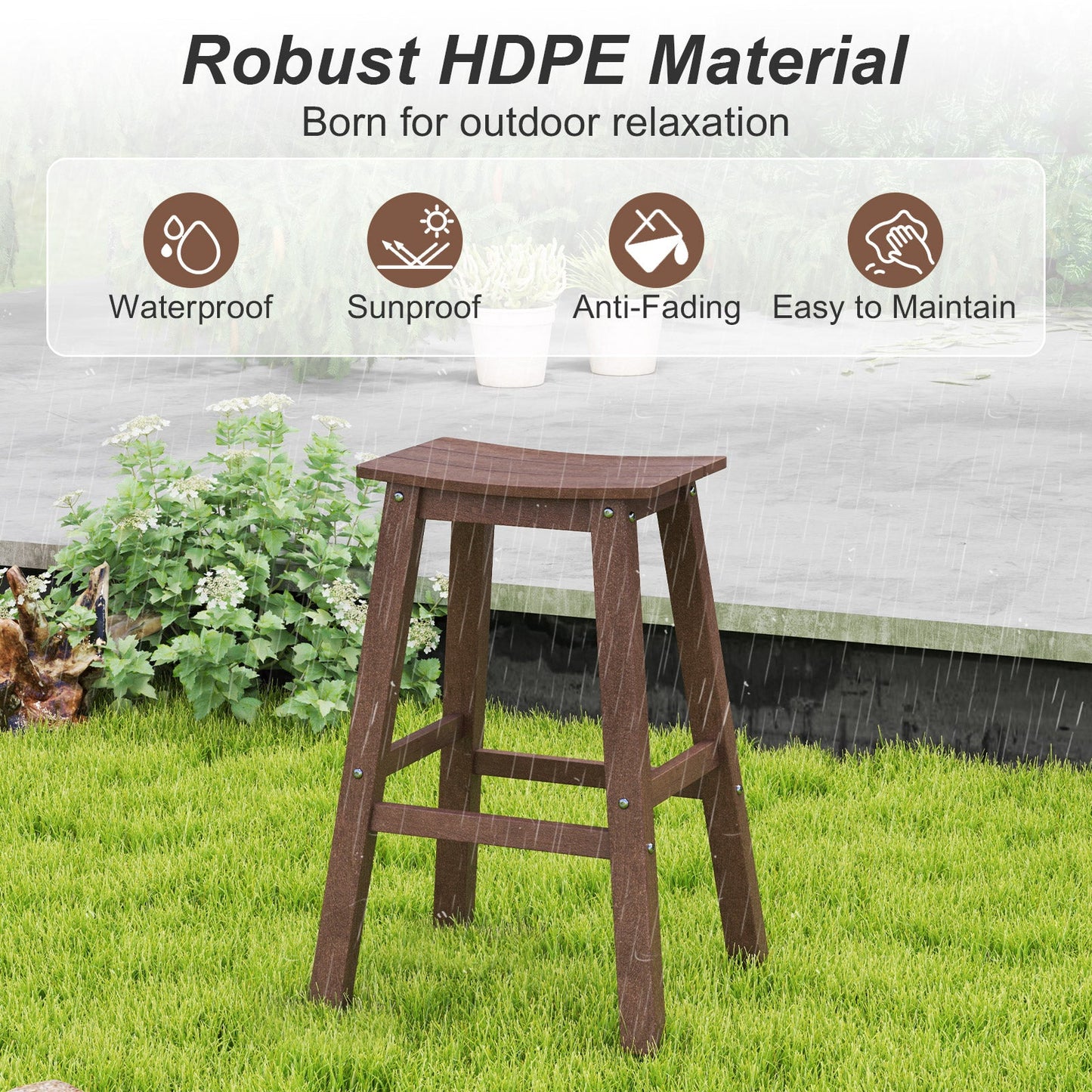 29 Inch HDPE Patio Bar Stool Set of 2 Armless Saddle Stools
