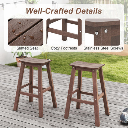 29 Inch HDPE Patio Bar Stool Set of 2 Armless Saddle Stools