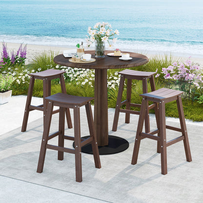 29 Inch HDPE Patio Bar Stool Set of 2 Armless Saddle Stools
