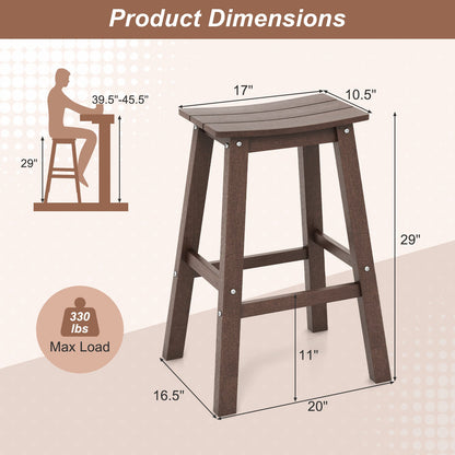29 Inch HDPE Patio Bar Stool Set of 2 Armless Saddle Stools