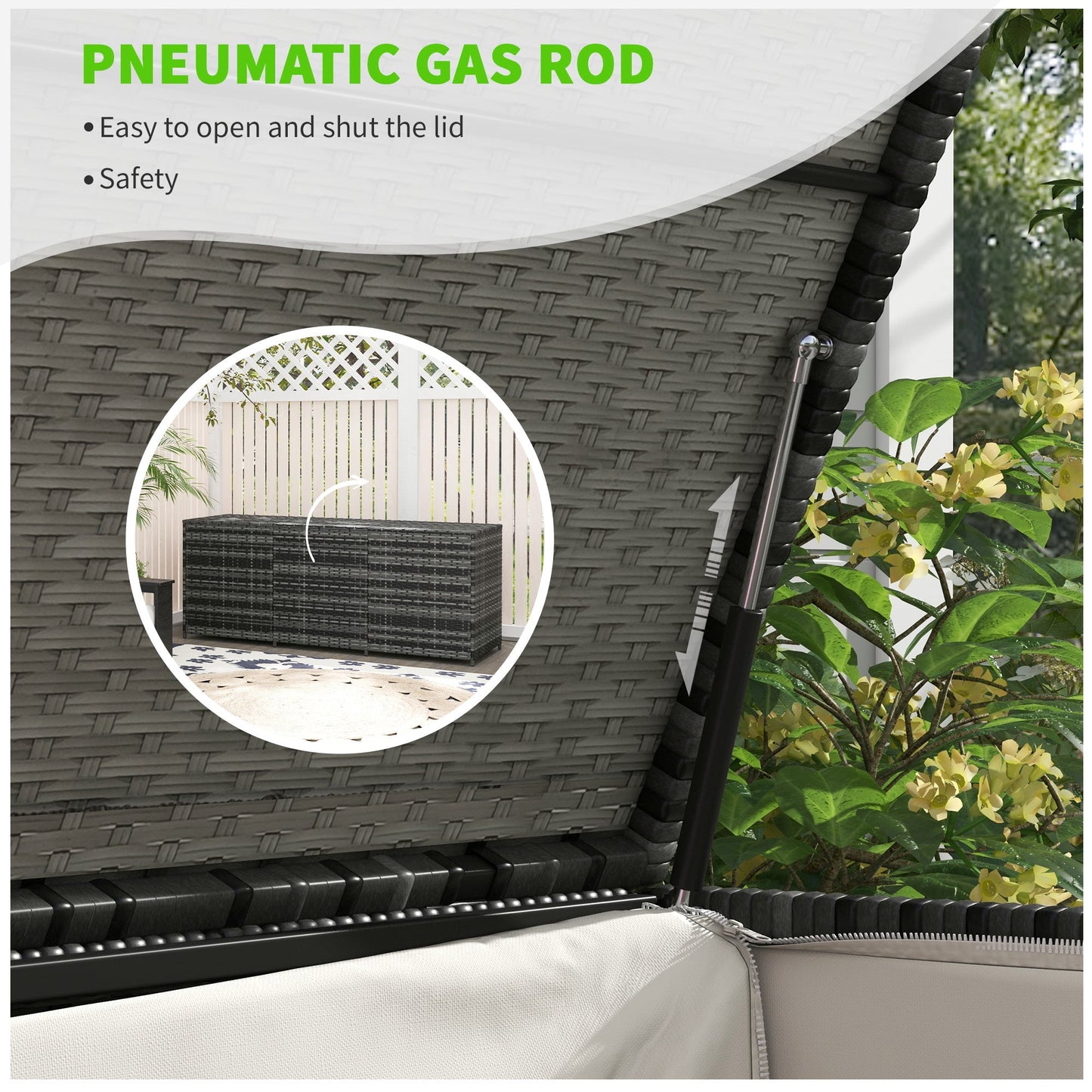 175 Gallon Outdoor Storage Box with Inner Liner, PE Rattan Wicker Deck Box with