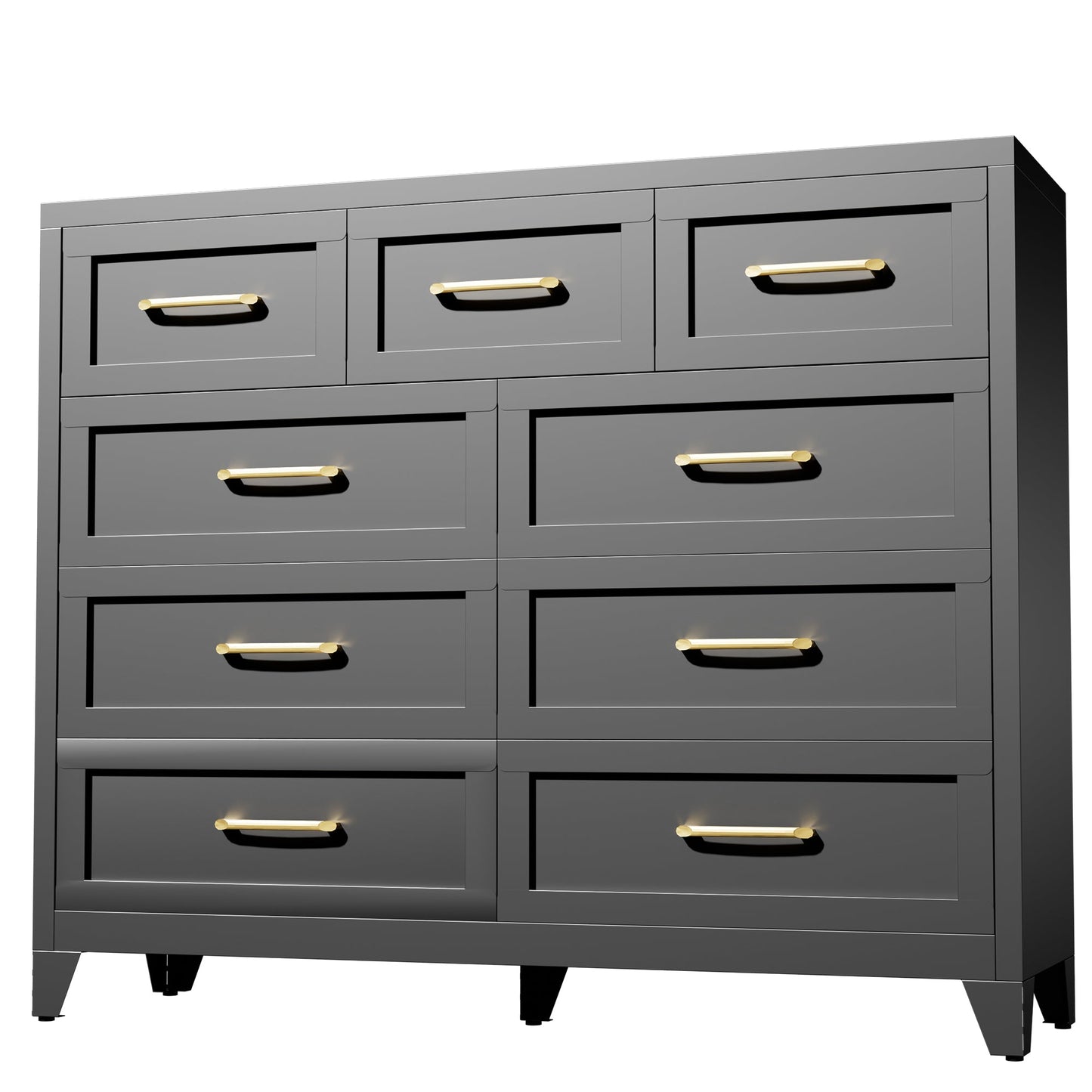 Dresser Tall 9-Drawer Black Steel Smooth-Glide 47.3x15.8x39 In