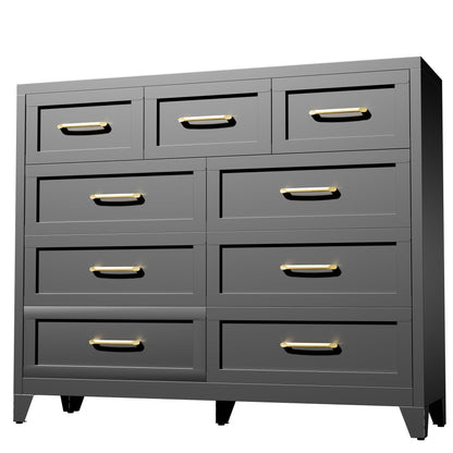 Dresser Tall 9-Drawer Black Steel Smooth-Glide 47.3x15.8x39 In